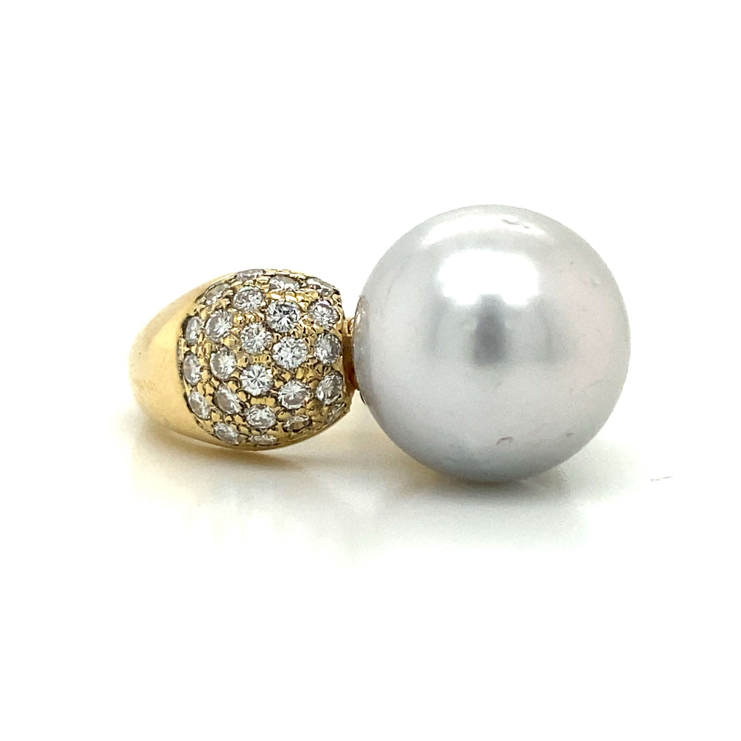 Tahitian Pearl Pave Ring in 18K Yellow Gold