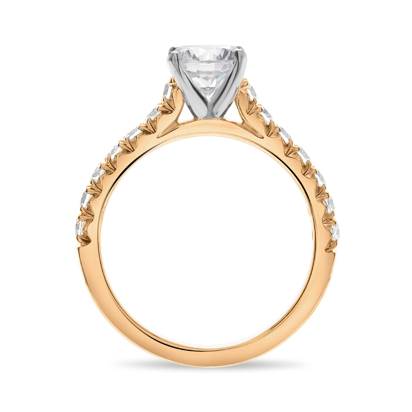 Side Stone Cathedral Engagement Ring in 14K Rose Gold