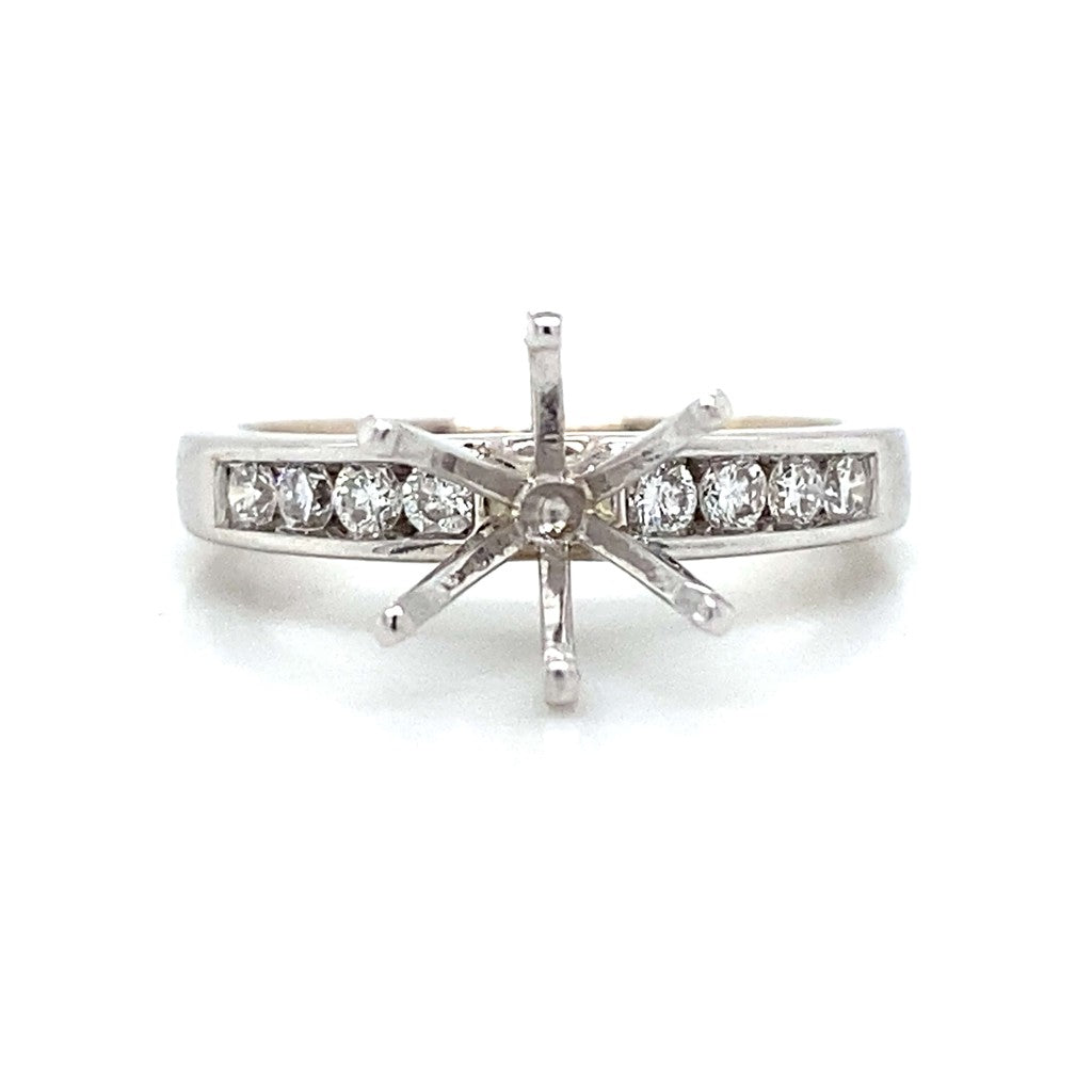 Side Stone Chanel Set Engagement Ring in 18K White Gold
