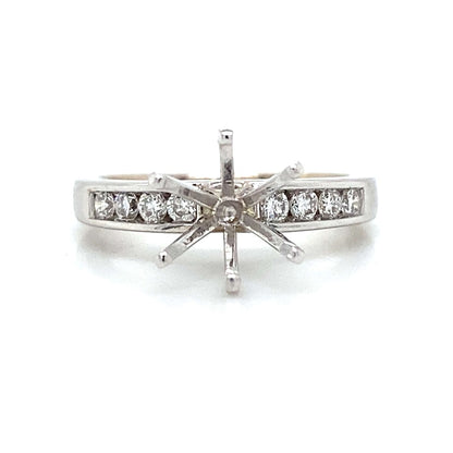 Side Stone Chanel Set Engagement Ring in 18K White Gold