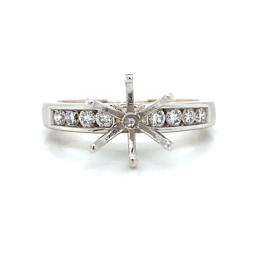 Side Stone Chanel Set Engagement Ring in 18K White Gold