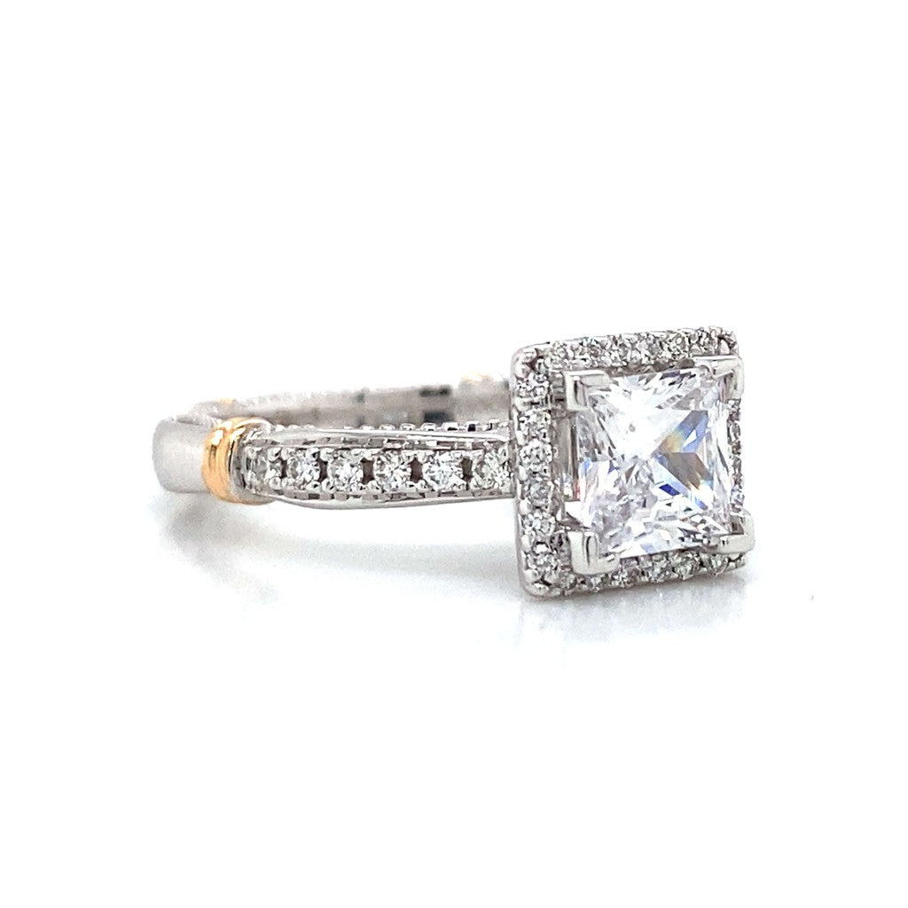 Verragio Square Halo Pave Engagement Ring in 18K White & Rose Gold