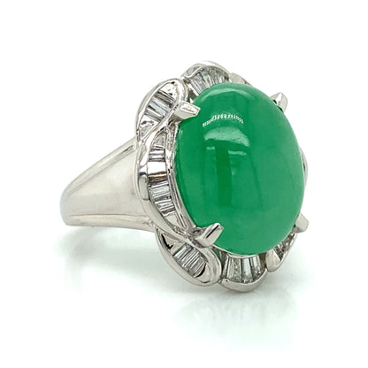 Oval Jade & Diamond Ring in Platinum