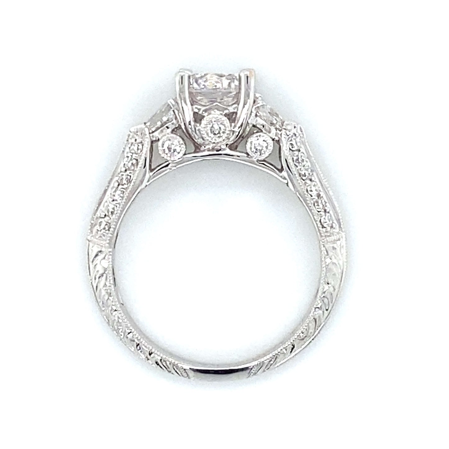Three Stone Pear & Pave Set Engagement Ring in 18K White Gold