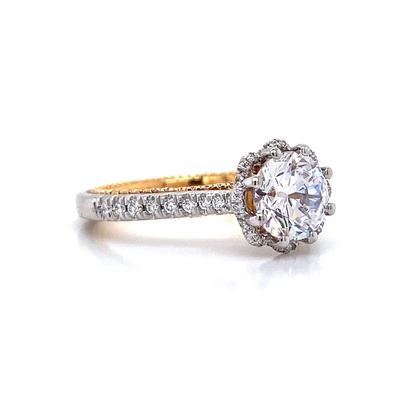 Verragio Halo Floral Milgrain Engagement Ring in 18K Rose & White Gold