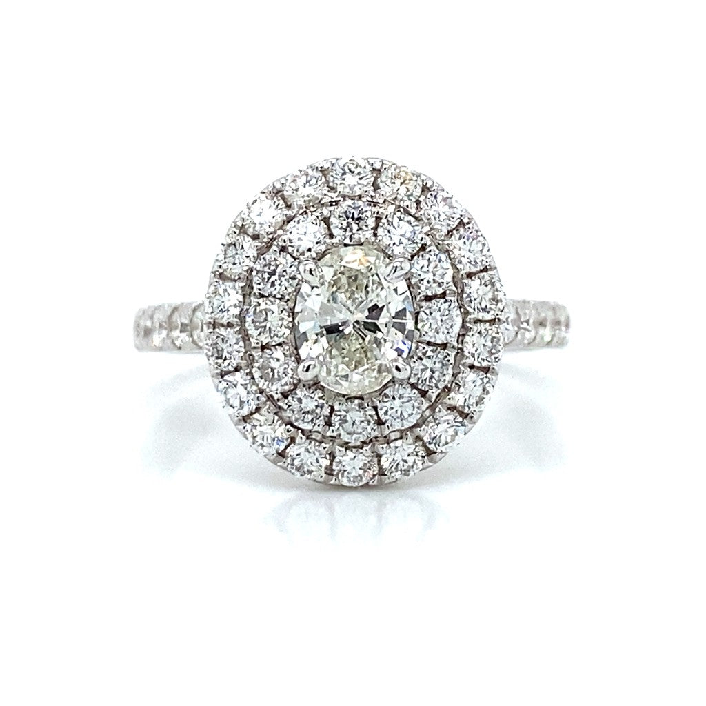 Double Halo Pave Engagement Ring in 18K White Gold