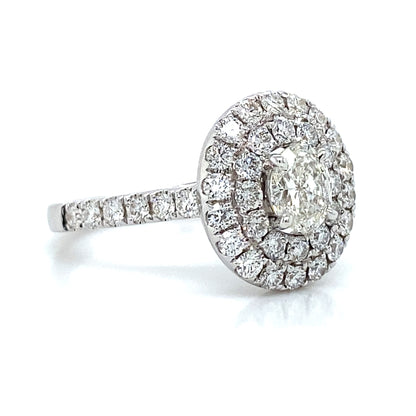 Double Halo Pave Engagement Ring in 18K White Gold