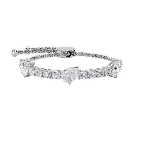 4.5CTW Pear Lab-Grown Diamond Prong Bolo Bracelet 15 Stones