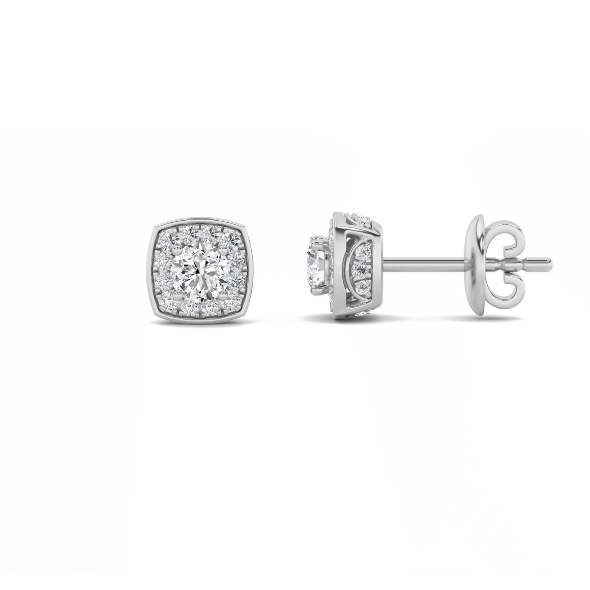 1CTW Round Lab-Grown Diamond Prong Halo Stud Earrings 50 Stones