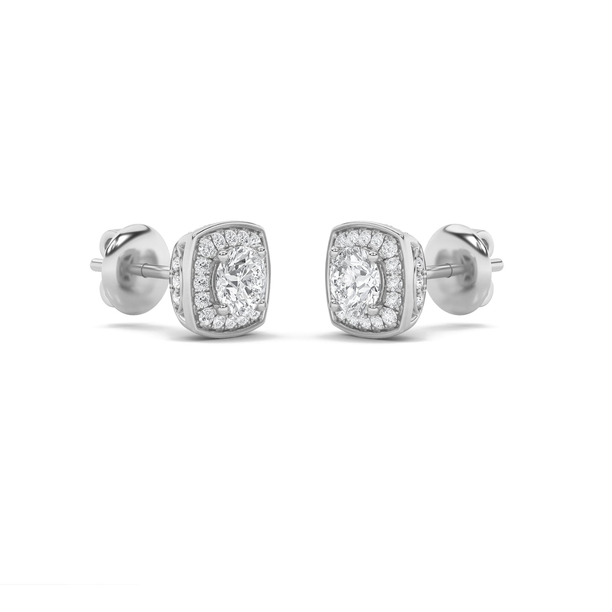 1CTW Round Lab-Grown Diamond Prong Halo Stud Earrings 50 Stones