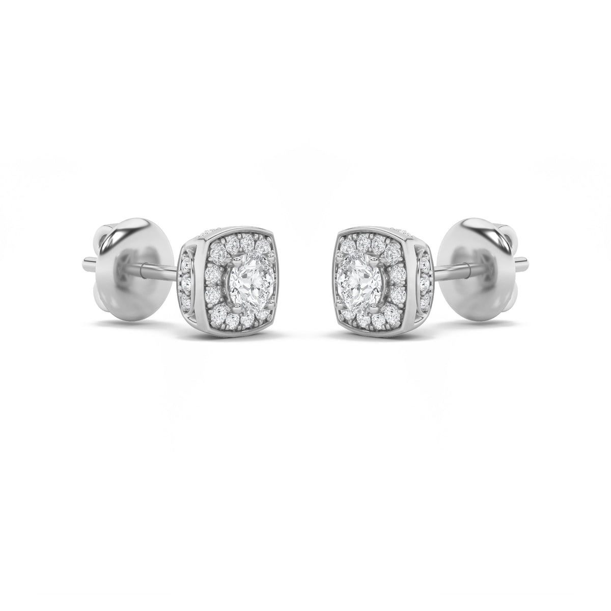 1CTW Round Lab-Grown Diamond Prong Halo Stud Earrings 50 Stones