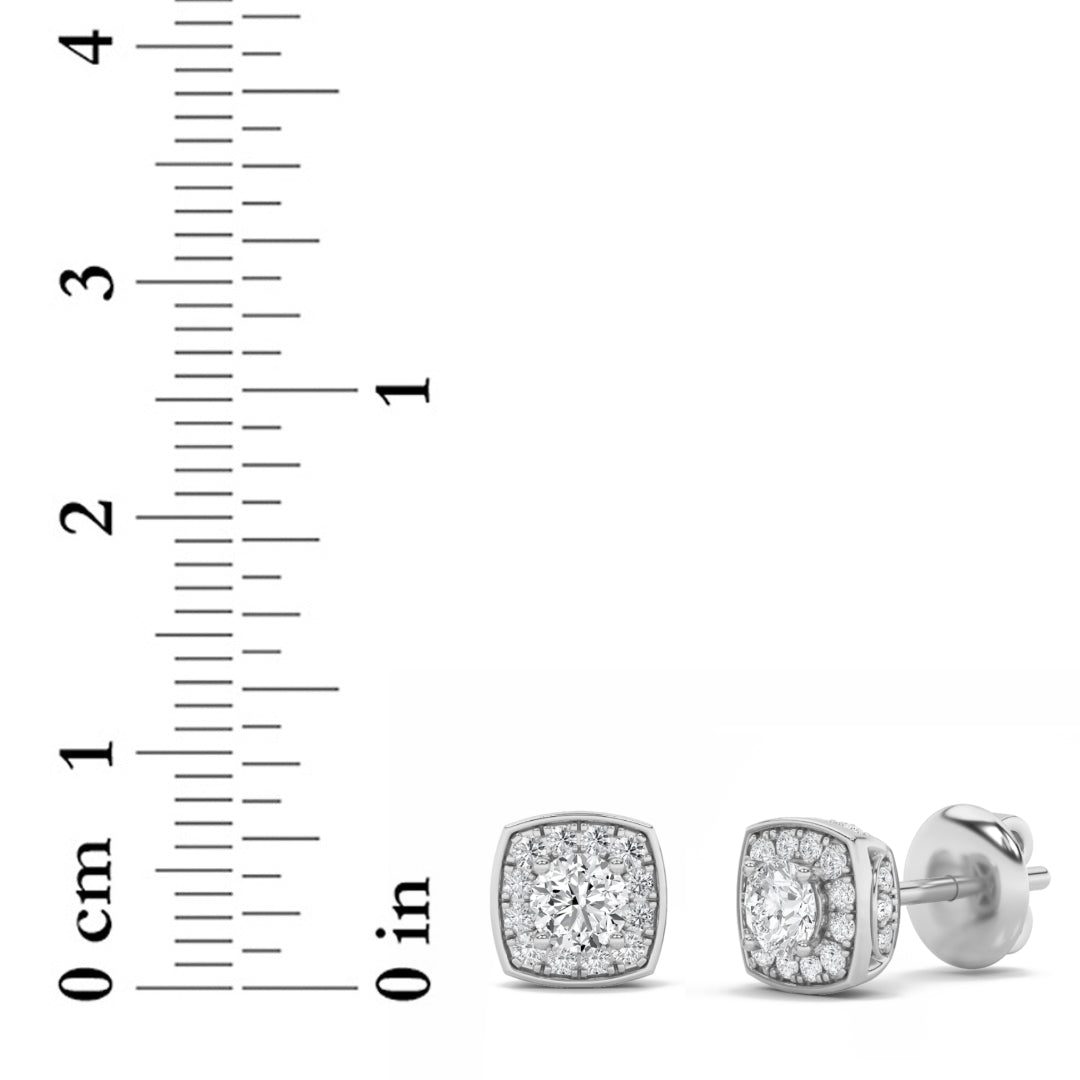 1CTW Round Lab-Grown Diamond Prong Halo Stud Earrings 50 Stones