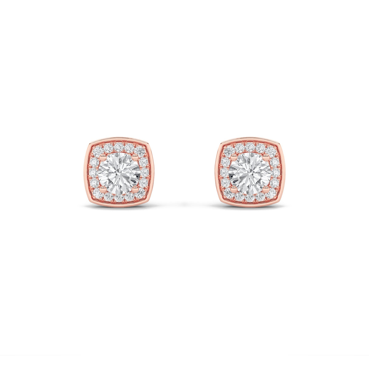 1CTW Round Lab-Grown Diamond Prong Halo Stud Earrings 50 Stones