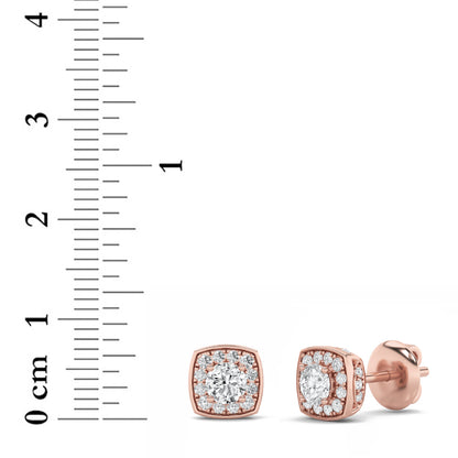 1CTW Round Lab-Grown Diamond Prong Halo Stud Earrings 50 Stones