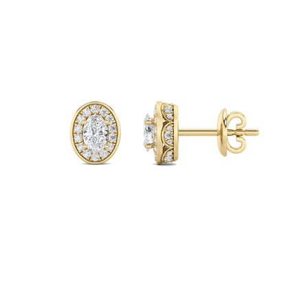 1CTW Oval Lab-Grown Diamond Prong Halo Stud Earrings 66 Stones