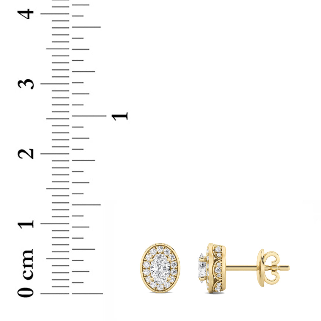 1CTW Oval Lab-Grown Diamond Prong Halo Stud Earrings 66 Stones