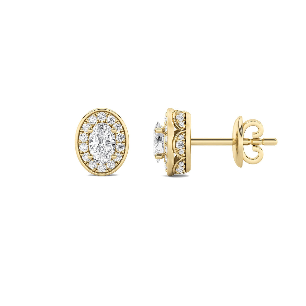 2CTW Oval Lab-Grown Diamond Prong Halo Stud Earrings 70 Stones