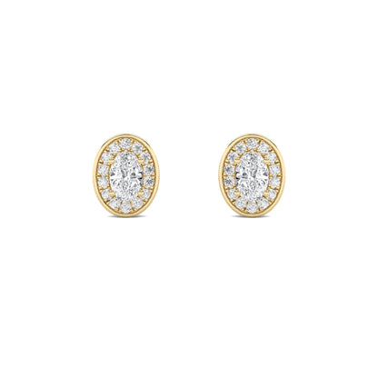 2CTW Oval Lab-Grown Diamond Prong Halo Stud Earrings 70 Stones