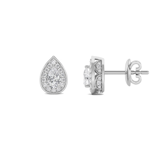 1CTW Pear Lab-Grown Diamond Prong Halo Stud Earrings 60 Stones