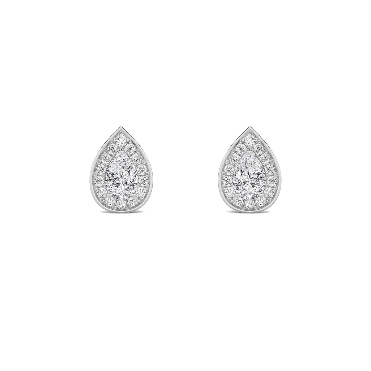 1CTW Pear Lab-Grown Diamond Prong Halo Stud Earrings 60 Stones