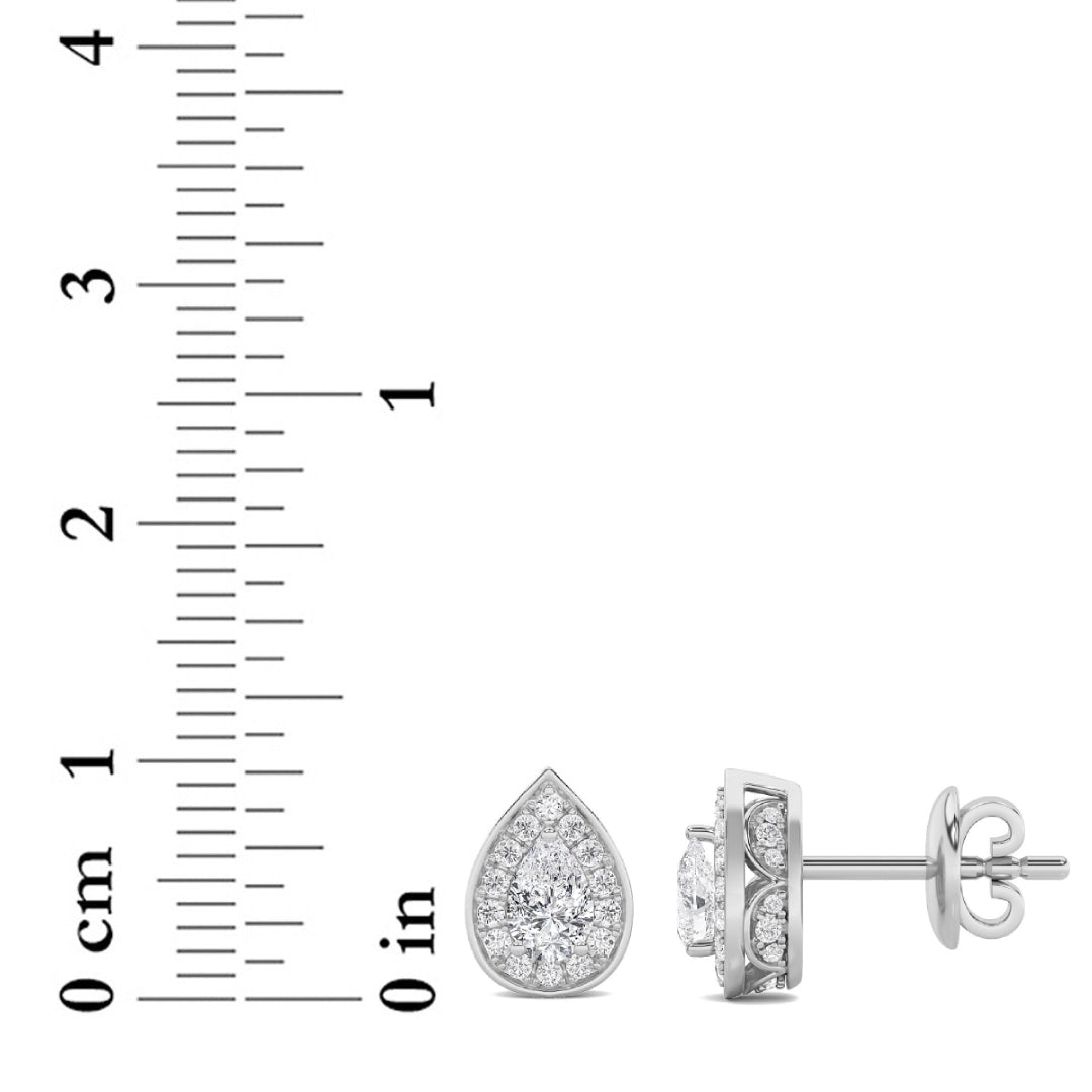 1CTW Pear Lab-Grown Diamond Prong Halo Stud Earrings 60 Stones