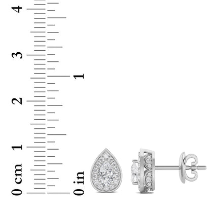 1CTW Pear Lab-Grown Diamond Prong Halo Stud Earrings 60 Stones