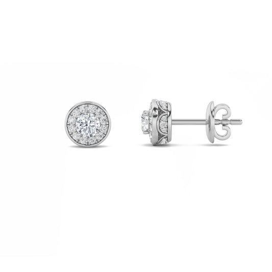 1CTW Round Lab-Grown Diamond Prong Halo Stud Earrings 56 Stones