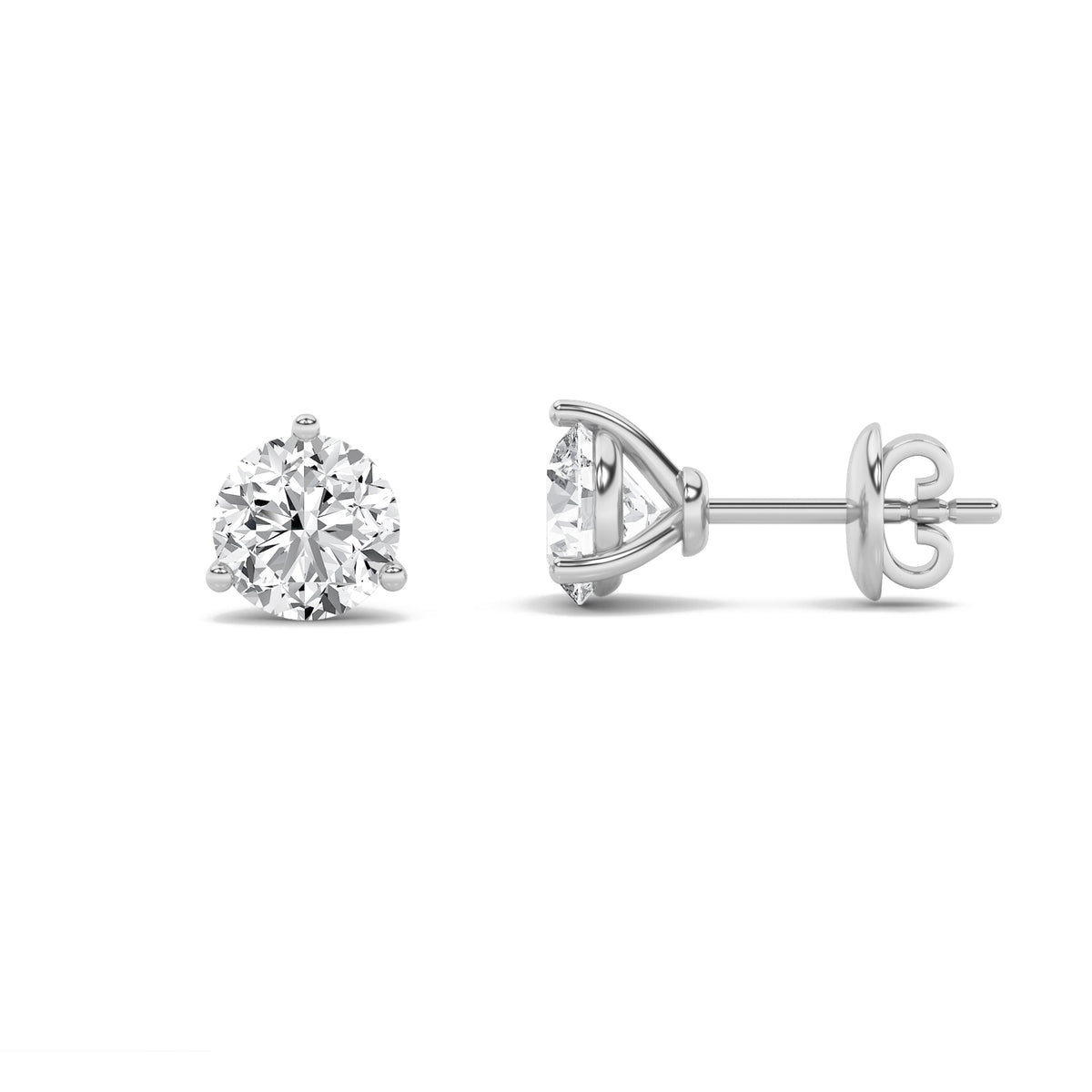 1CTW Round Lab-Grown Diamond Three Prong Martini Stud Earrings 2 Stones F Color