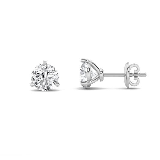 1CTW Round Lab-Grown Diamond Three Prong Martini Stud Earrings 2 Stones F Color