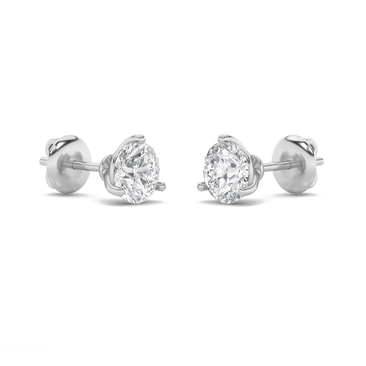1CTW Round Lab-Grown Diamond Three Prong Martini Stud Earrings 2 Stones F Color