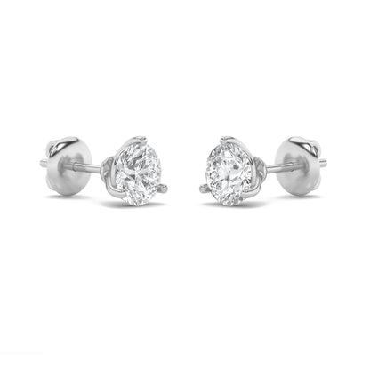 1CTW Round Lab-Grown Diamond Three Prong Martini Stud Earrings 2 Stones F Color