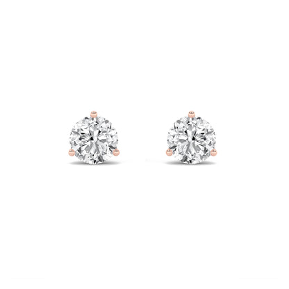 1CTW Round Lab-Grown Diamond Three Prong Martini Stud Earrings 2 Stones F Color