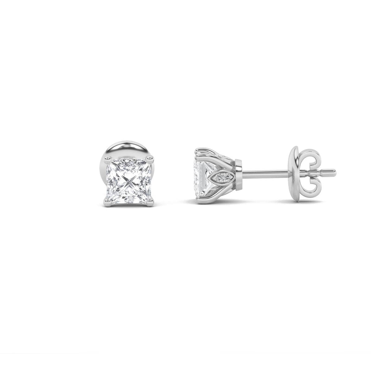 2CTW Princess Lab-Grown Diamond Prong Tulip Head Stud Earrings 18 Stones