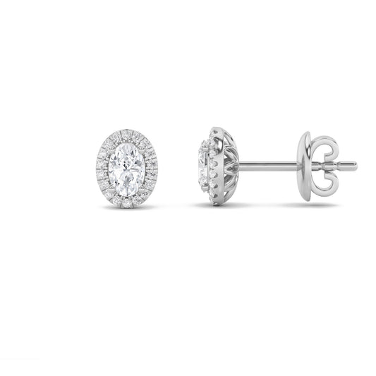 1CTW Oval Lab-Grown Diamond Prong Halo Stud Earrings 38 Stones