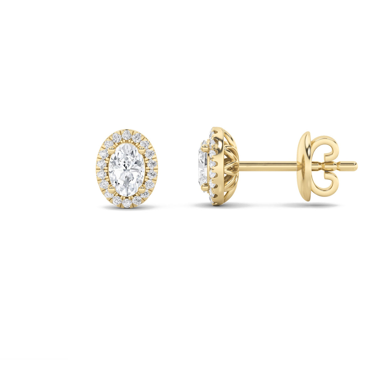 1CTW Oval Lab-Grown Diamond Prong Halo Stud Earrings 38 Stones