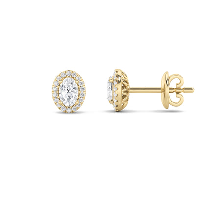 1CTW Oval Lab-Grown Diamond Prong Halo Stud Earrings 38 Stones