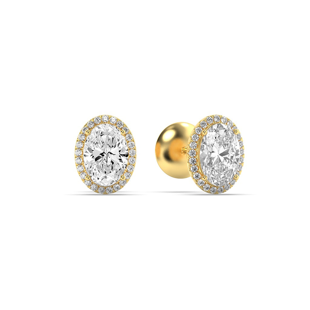 1CTW Oval Lab-Grown Diamond Prong Halo Stud Earrings 38 Stones