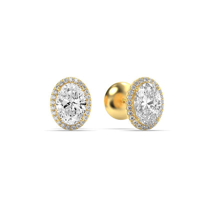 1CTW Oval Lab-Grown Diamond Prong Halo Stud Earrings 38 Stones