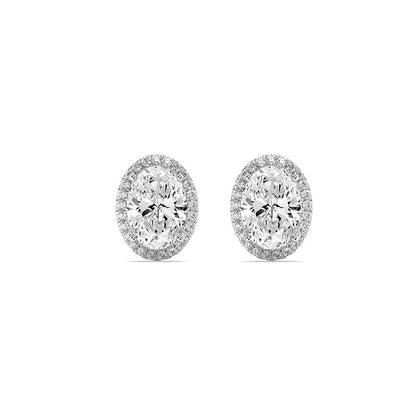 3CTW Oval Lab-Grown Diamond Prong Halo Stud Earrings 52 Stones
