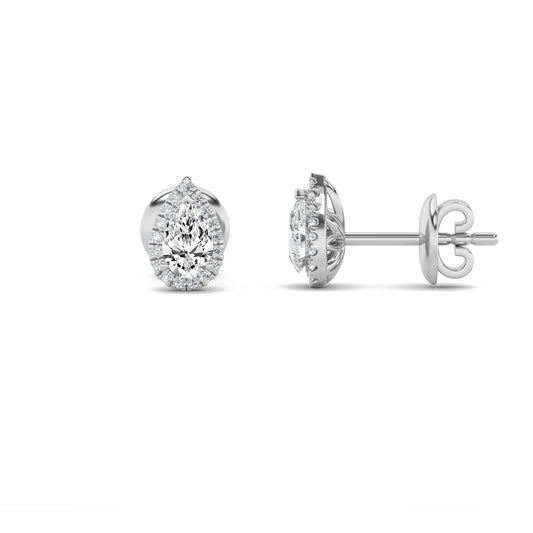 1CTW Pear Lab-Grown Diamond Prong Halo Stud Earrings 36 Stones