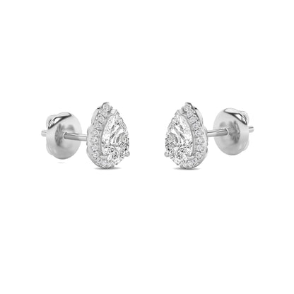 1CTW Pear Lab-Grown Diamond Prong Halo Stud Earrings 36 Stones