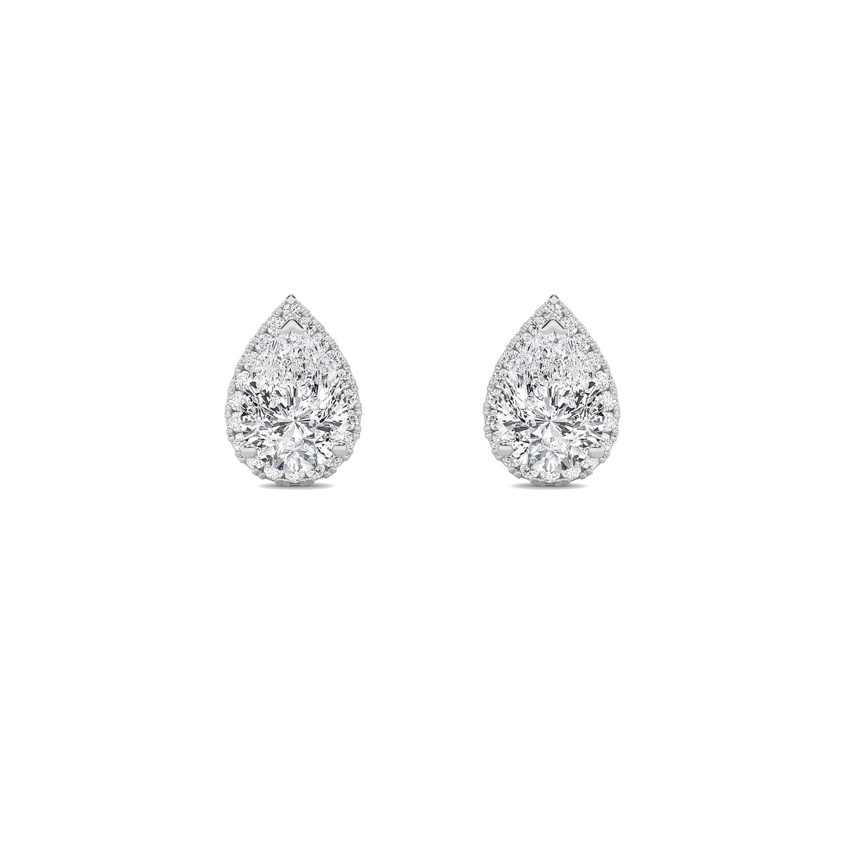 3CTW Pear Lab-Grown Diamond Prong Halo Stud Earrings 48 Stones