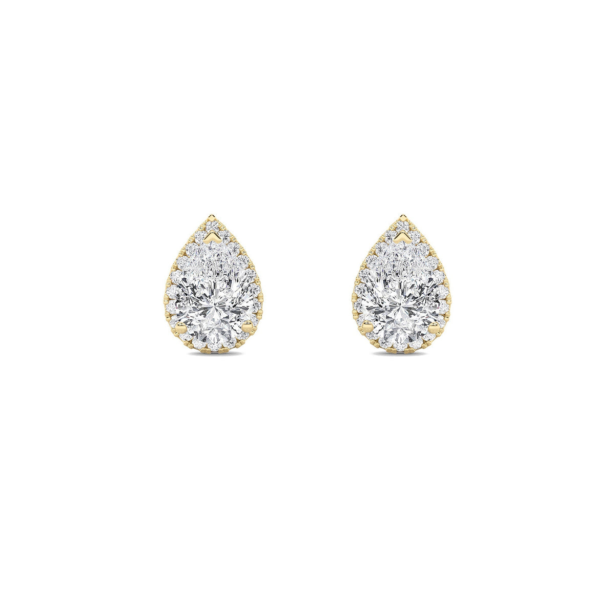 3CTW Pear Lab-Grown Diamond Prong Halo Stud Earrings 48 Stones