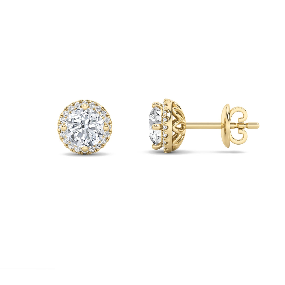 1CTW Round Lab-Grown Diamond Prong Halo Stud Earrings 30 Stones