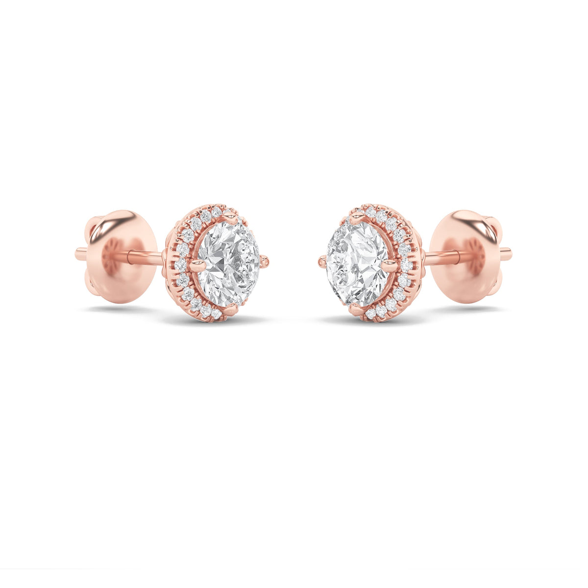 1CTW Round Lab-Grown Diamond Prong Halo Stud Earrings 30 Stones