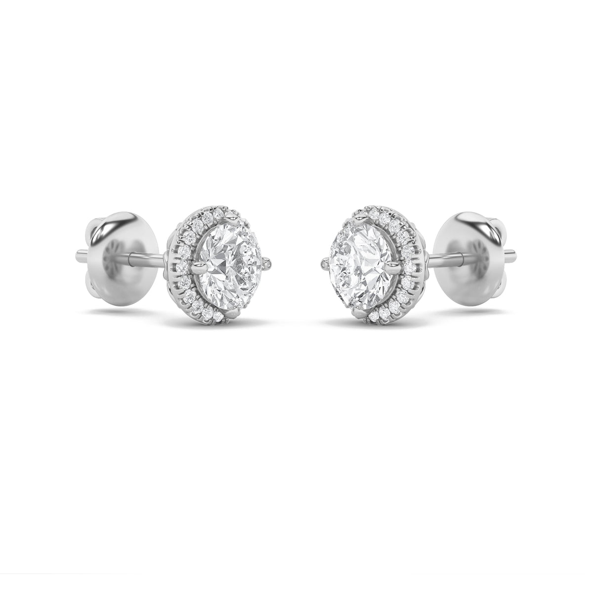 2CTW Round Lab-Grown Diamond Prong Halo Stud Earrings 38 Stones
