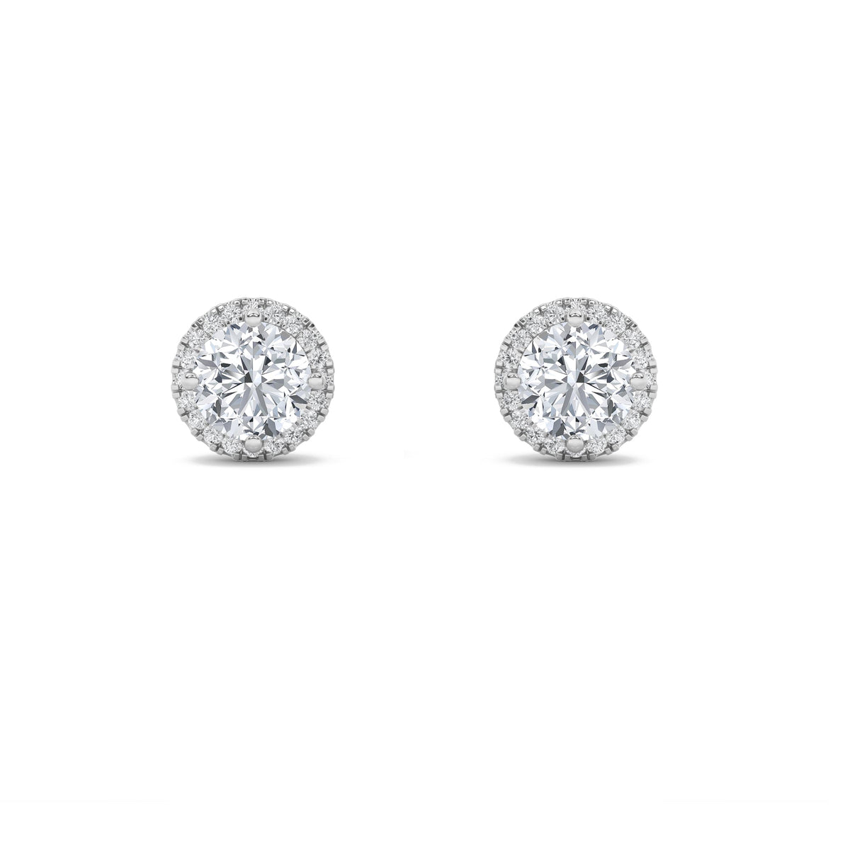 2CTW Round Lab-Grown Diamond Prong Halo Stud Earrings 38 Stones