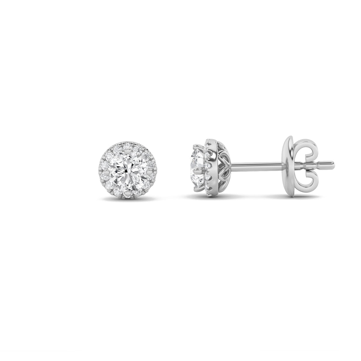 3CTW Round Lab-Grown Diamond Prong Halo Stud Earrings 42 Stones