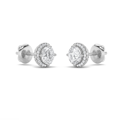3CTW Round Lab-Grown Diamond Prong Halo Stud Earrings 42 Stones