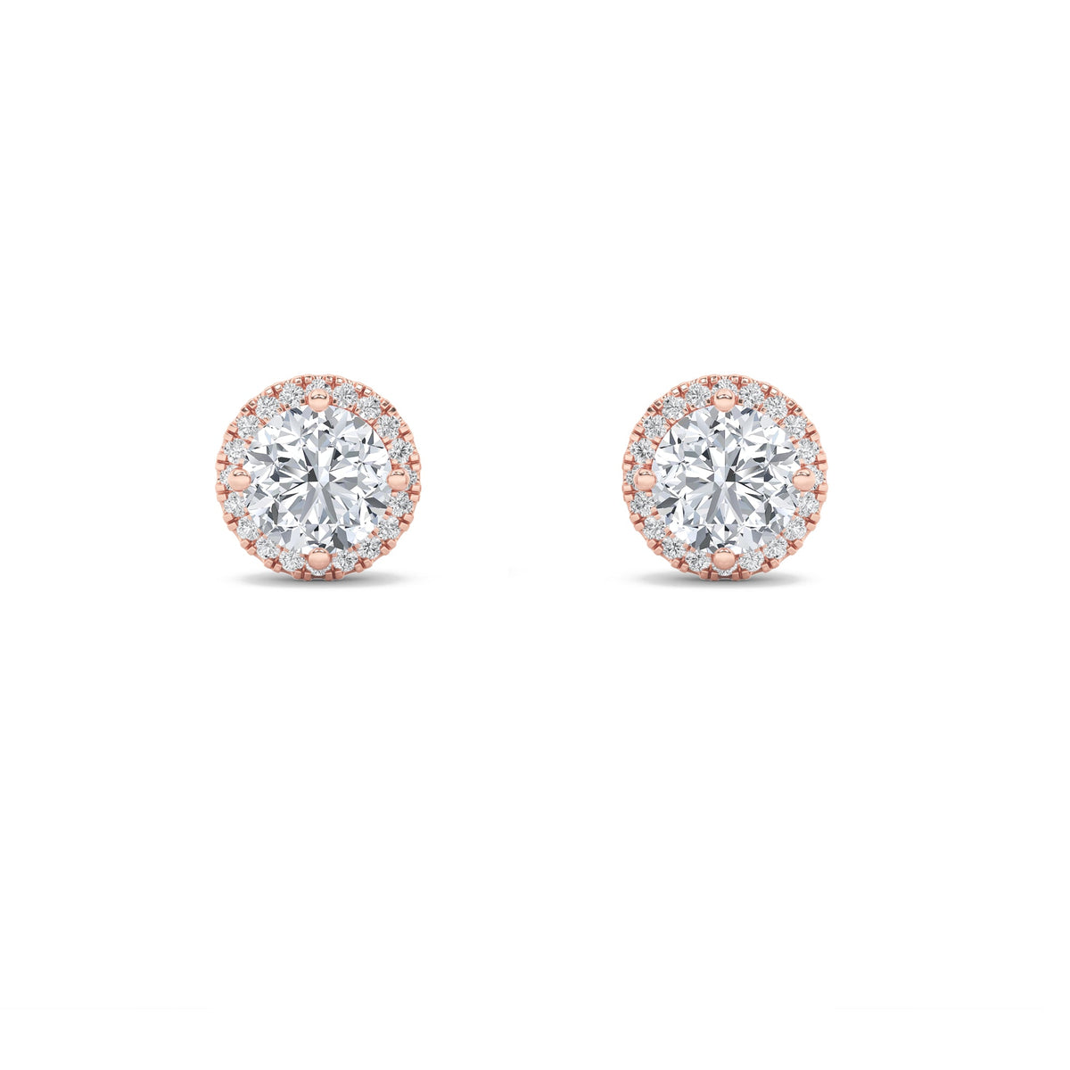 3CTW Round Lab-Grown Diamond Prong Halo Stud Earrings 42 Stones